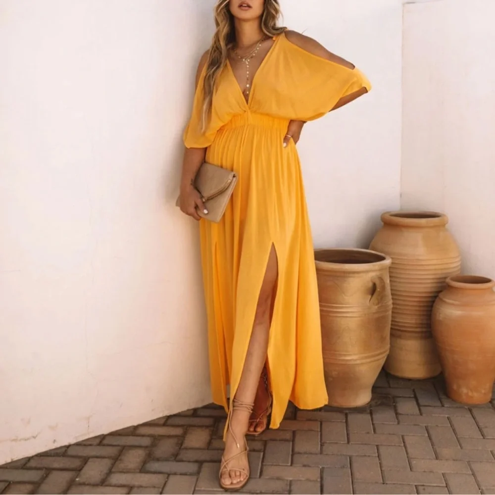 VICI Korinne Cold Shoulder Maxi Dress Marigold NWT